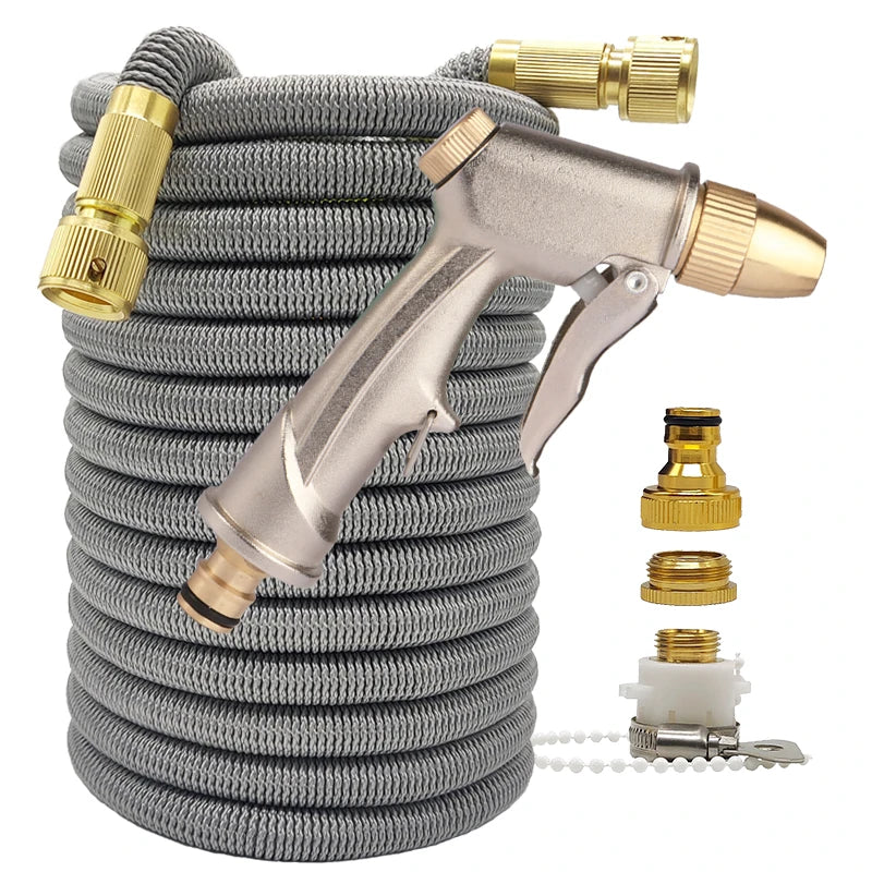 Expandable High Pressure Garden Water Hose w/ Double Metal Connector